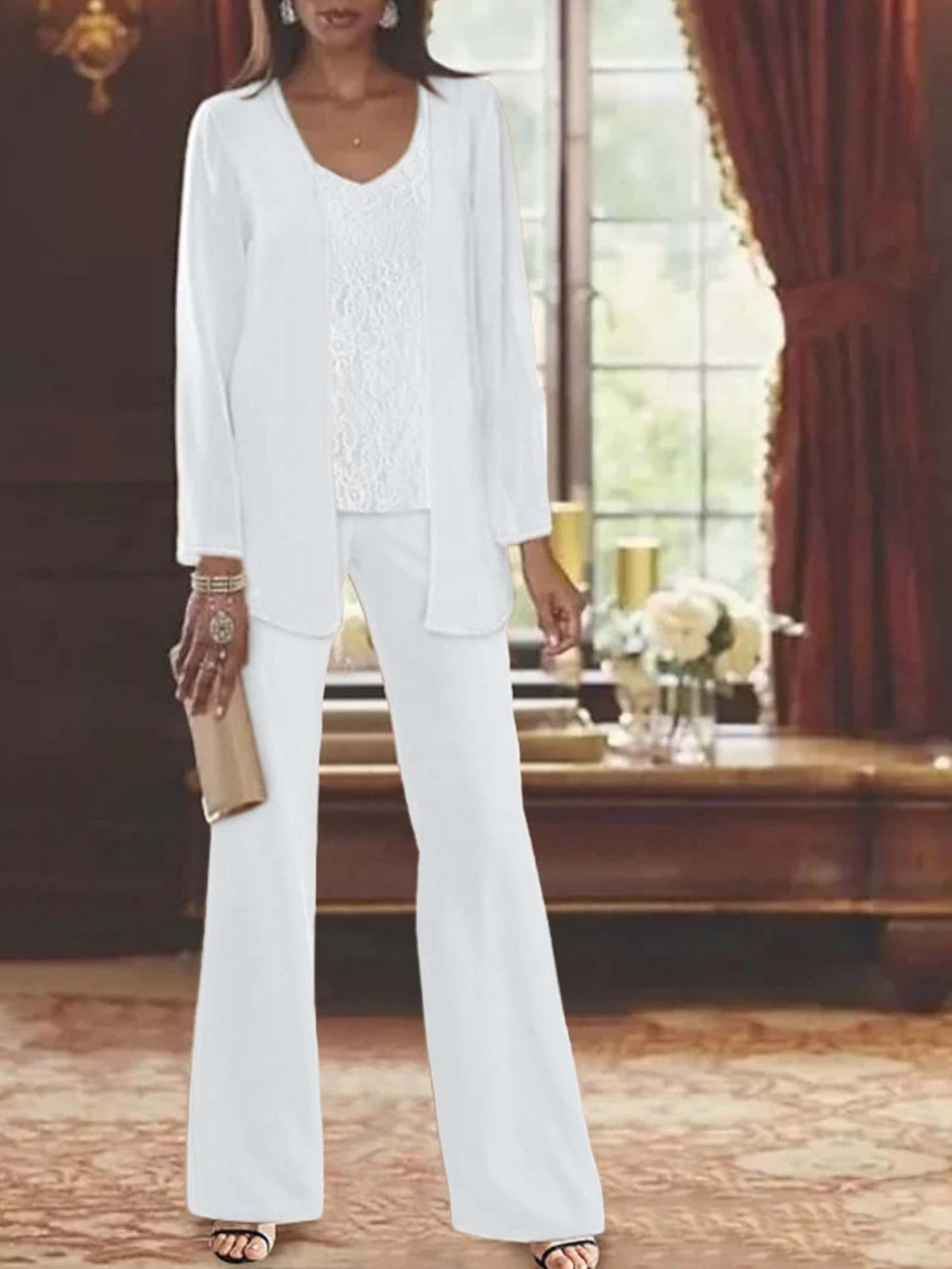 Elegant Mother of the Bride Pantsuits in Chiffon with Jacket