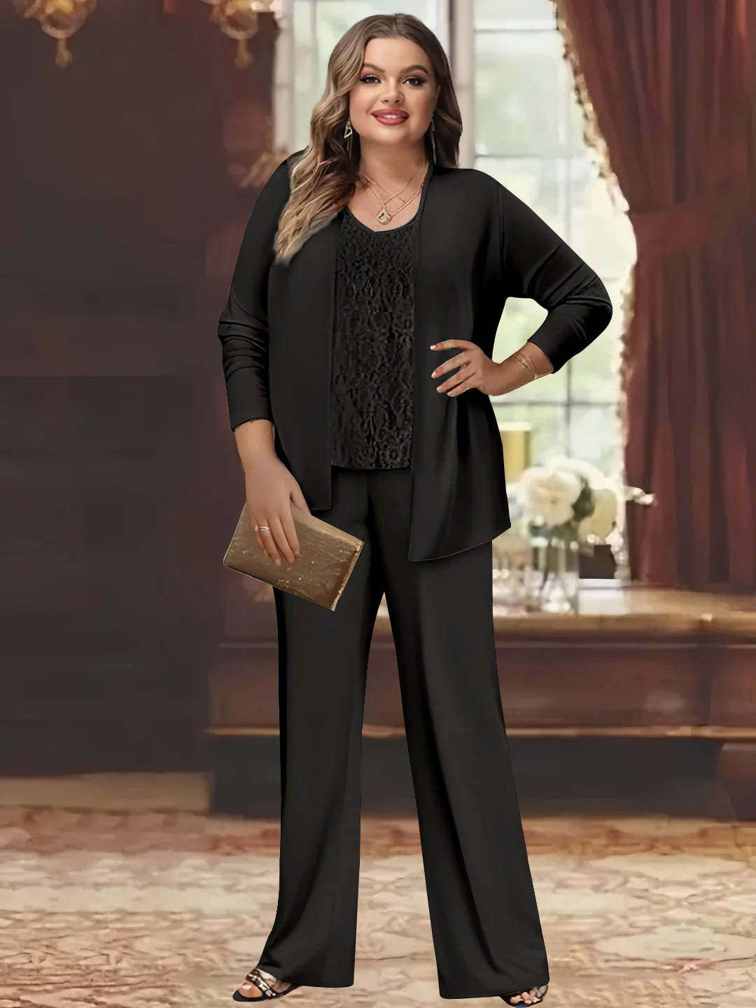 Plus Size Chiffon Pantsuits with Jacket for the Mother of the Bride