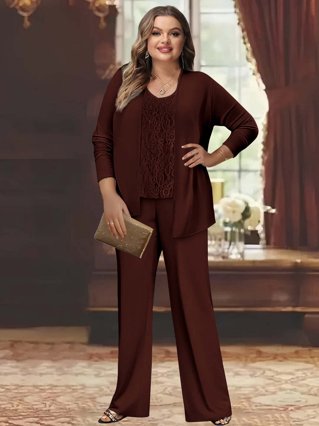 Plus Size Chiffon Pantsuits with Jacket for the Mother of the Bride
