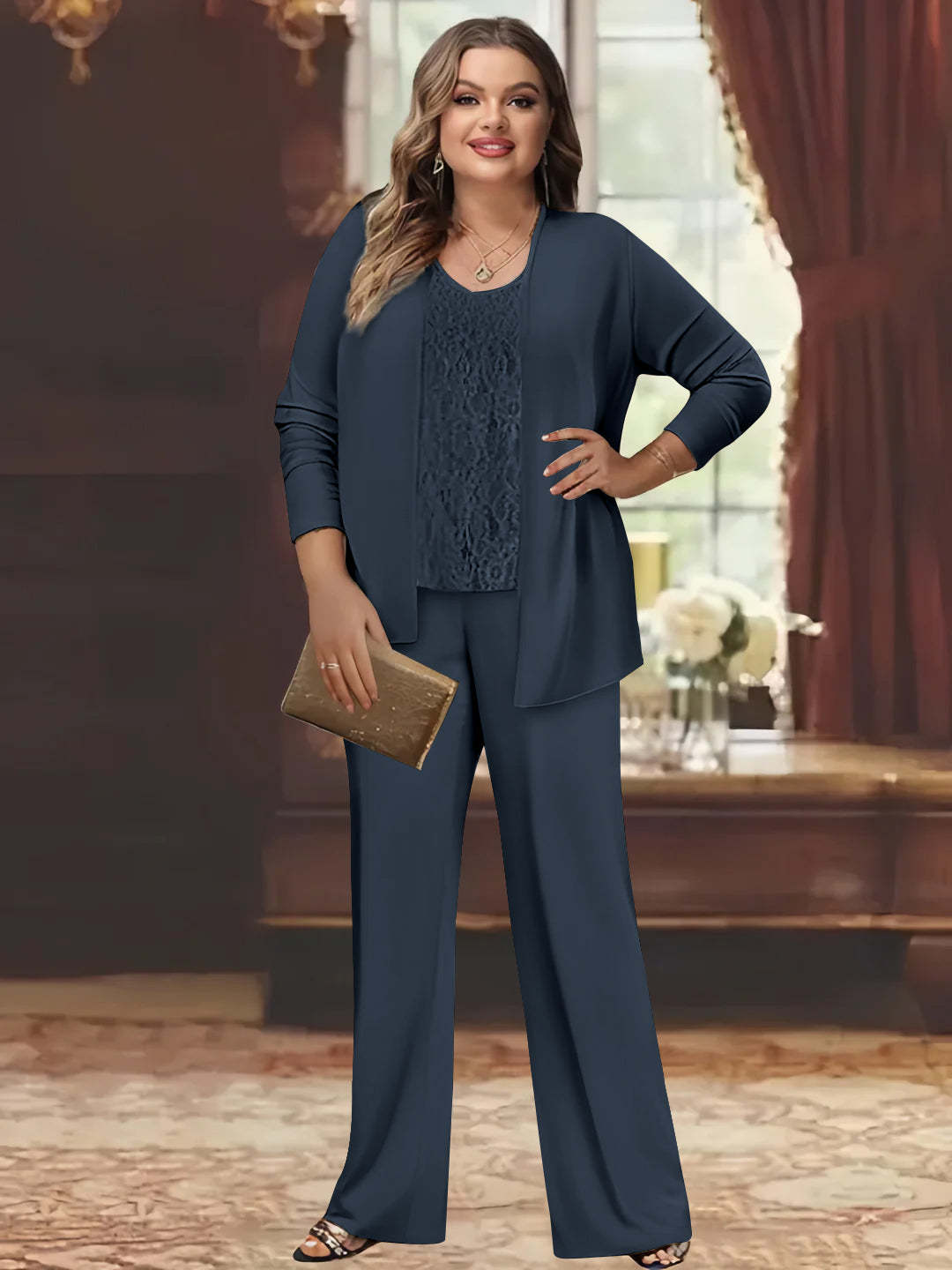 Plus Size Chiffon Pantsuits with Jacket for the Mother of the Bride