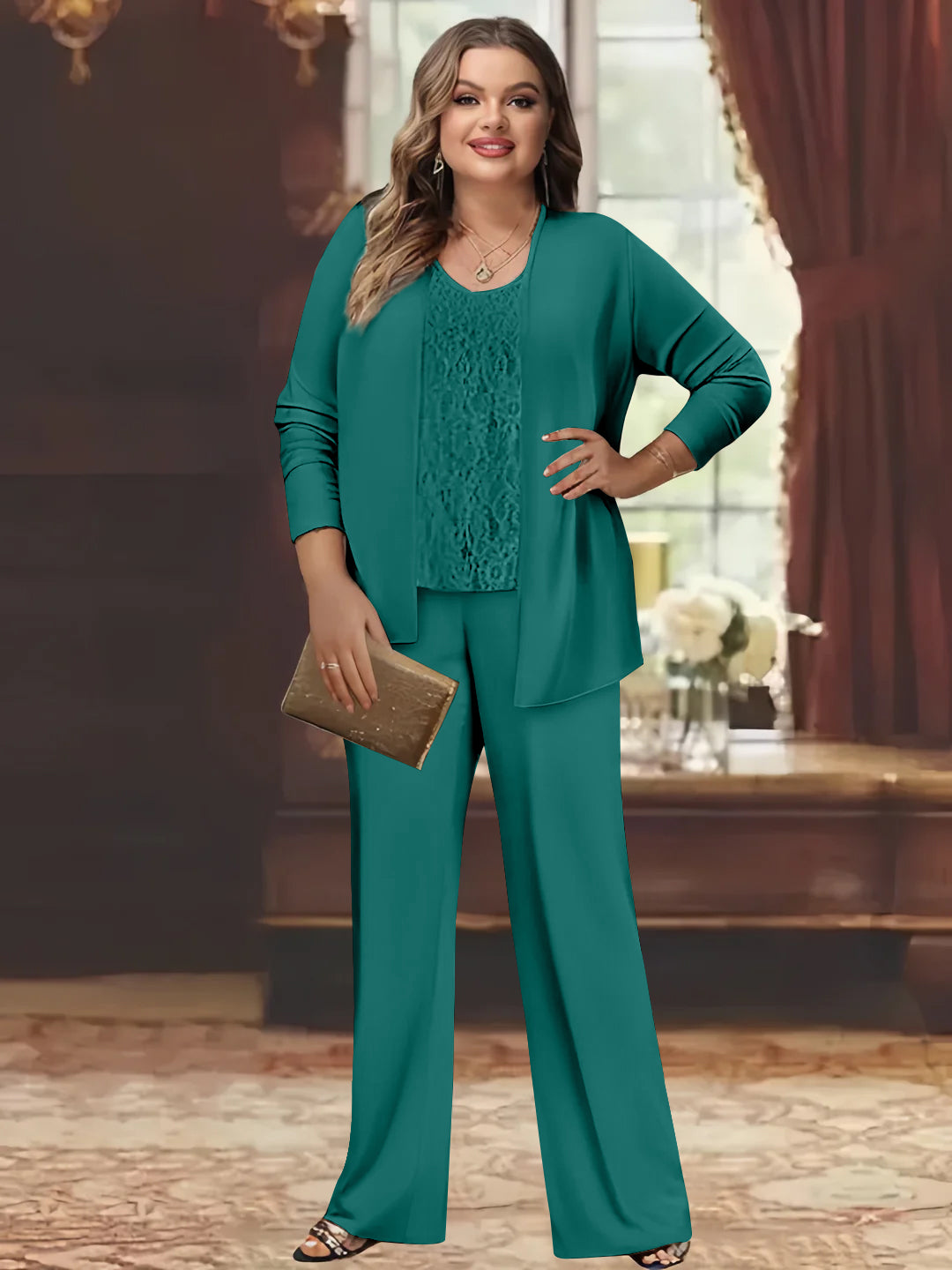 Plus Size Chiffon Pantsuits with Jacket for the Mother of the Bride