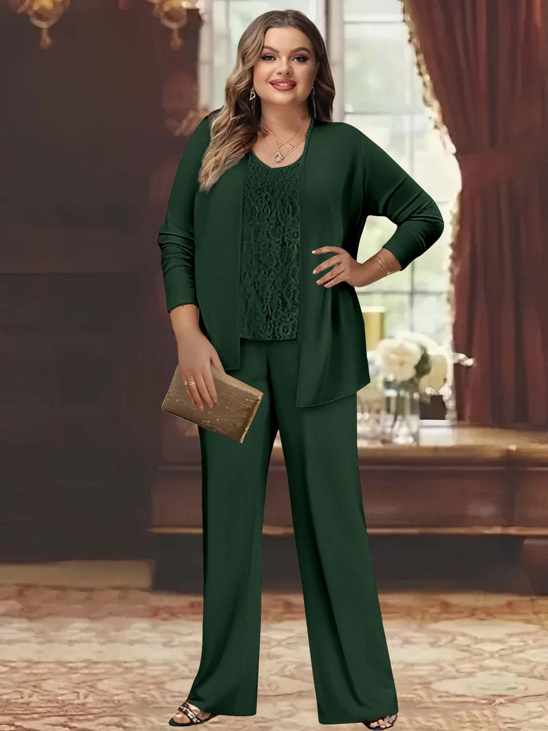Plus Size Chiffon Pantsuits with Jacket for the Mother of the Bride
