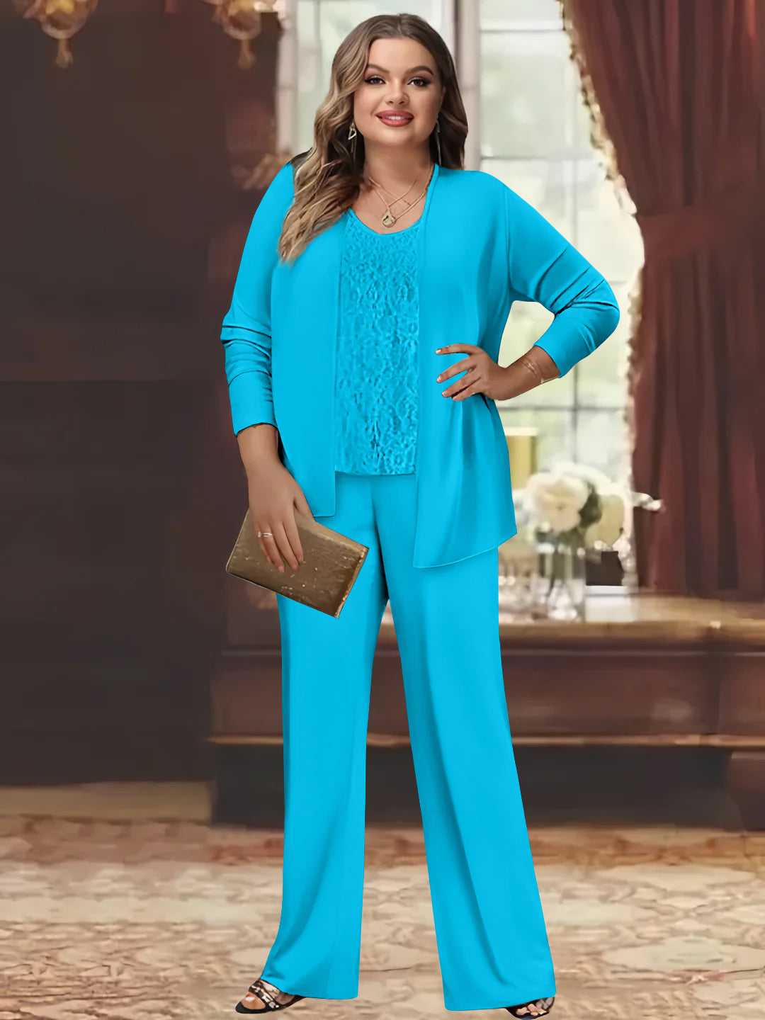 Plus Size Chiffon Pantsuits with Jacket for the Mother of the Bride