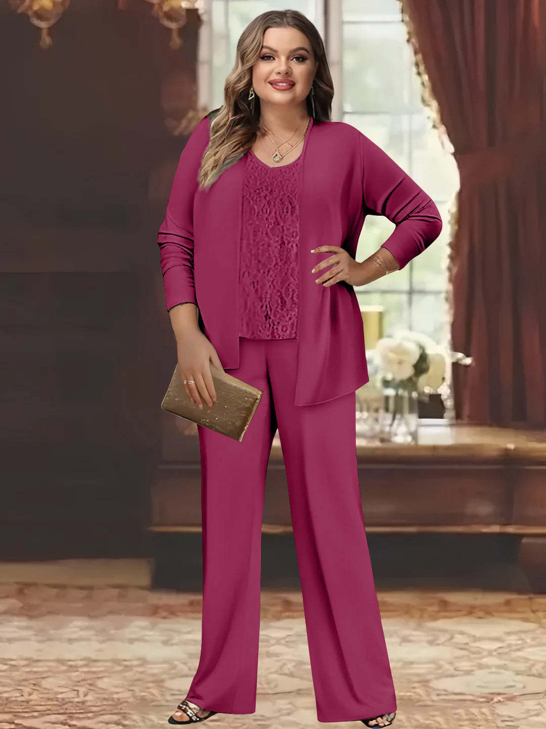 Plus Size Chiffon Pantsuits with Jacket for the Mother of the Bride