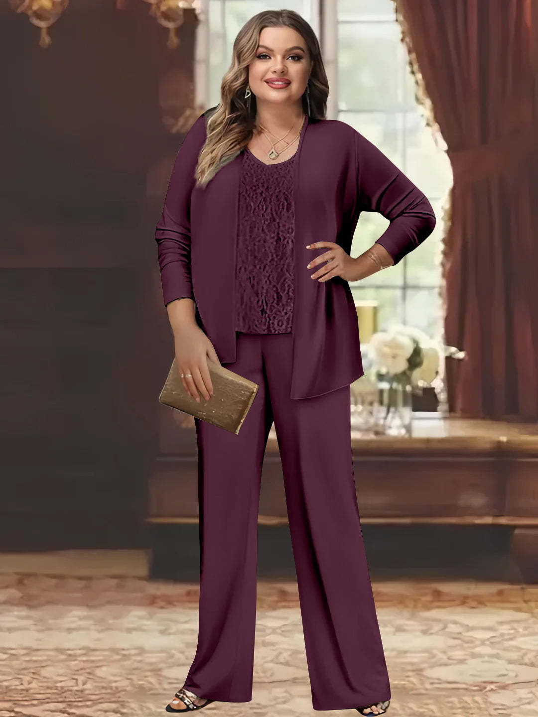 Plus Size Chiffon Pantsuits with Jacket for the Mother of the Bride