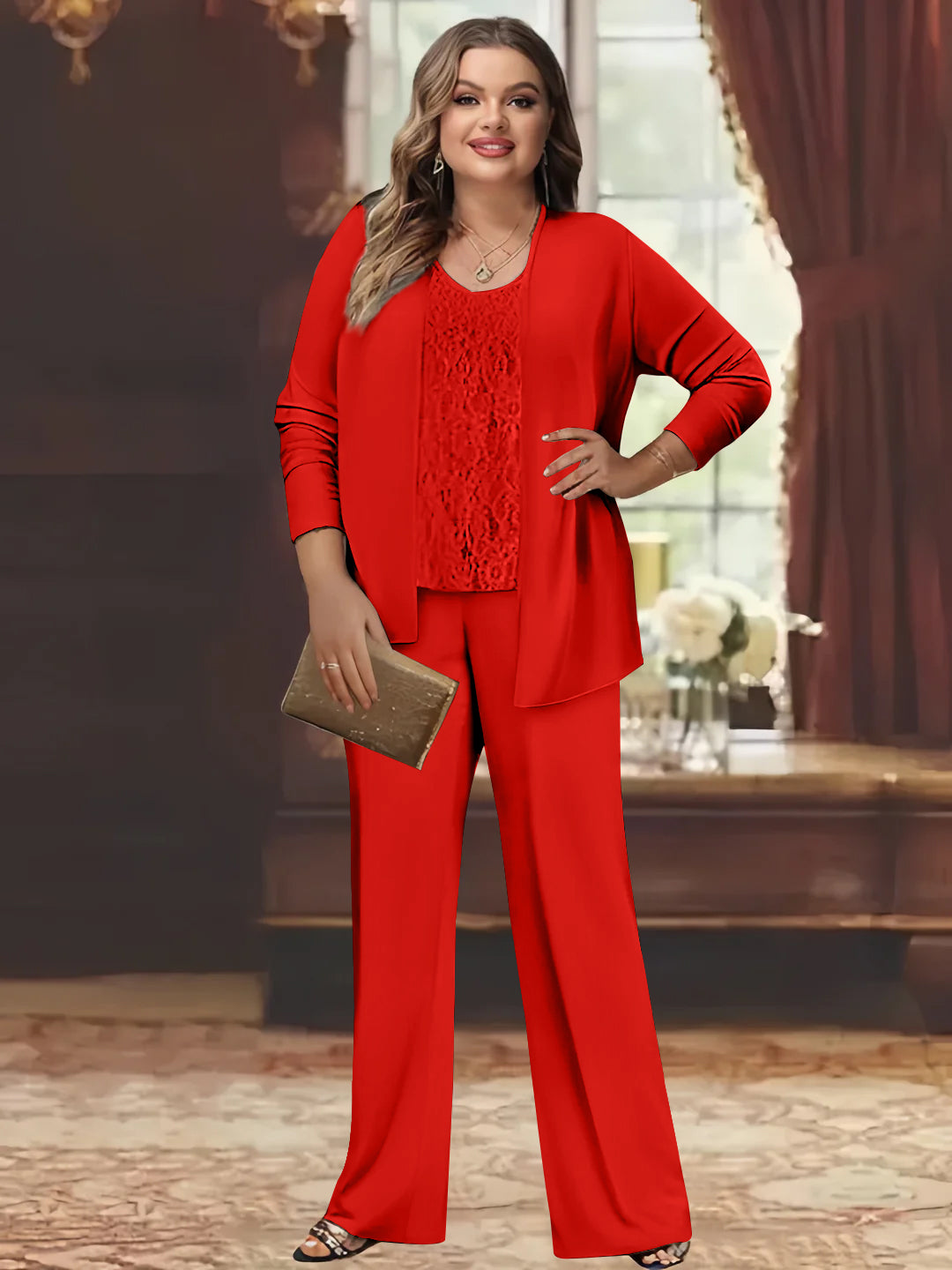 Plus Size Chiffon Pantsuits with Jacket for the Mother of the Bride