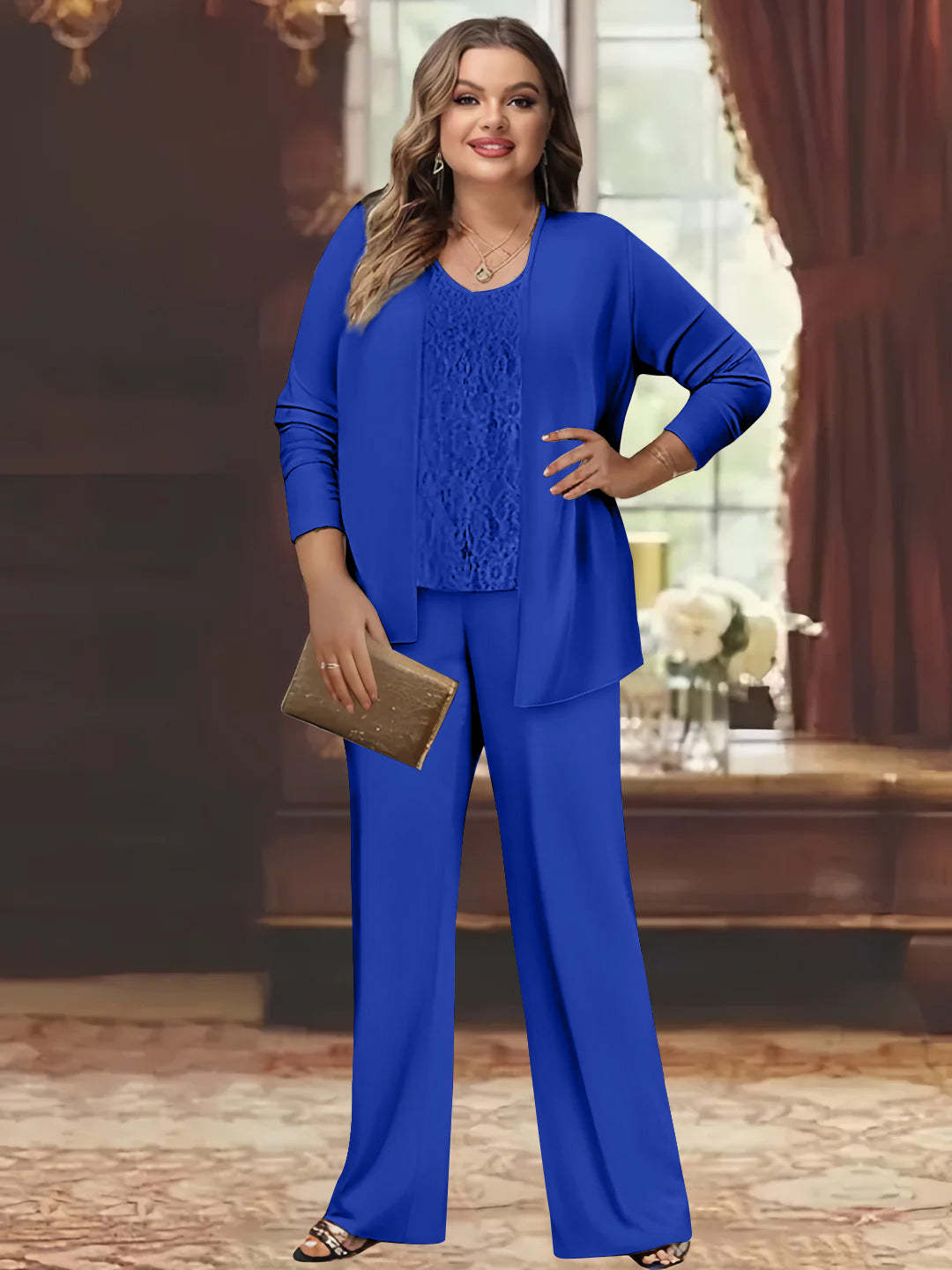 Plus Size Chiffon Pantsuits with Jacket for the Mother of the Bride