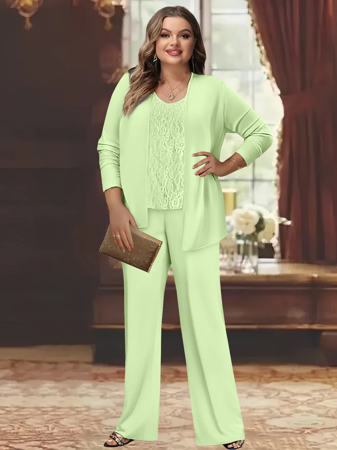 Plus Size Chiffon Pantsuits with Jacket for the Mother of the Bride