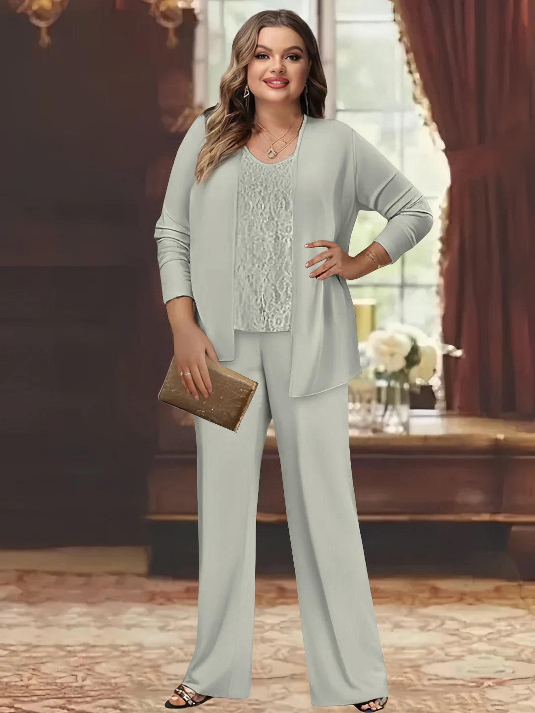 Plus Size Chiffon Pantsuits with Jacket for the Mother of the Bride