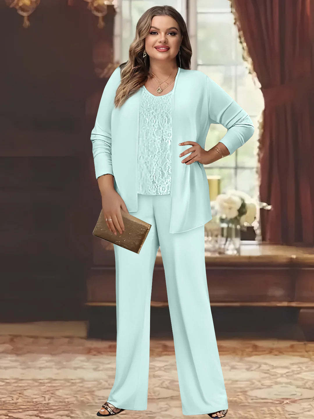 Plus Size Chiffon Pantsuits with Jacket for the Mother of the Bride