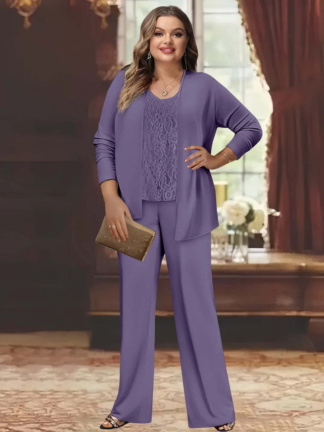 Plus Size Chiffon Pantsuits with Jacket for the Mother of the Bride