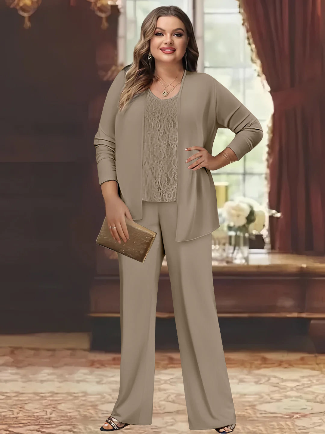 Plus Size Chiffon Pantsuits with Jacket for the Mother of the Bride
