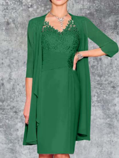 Knee-Length V-Neck Sheath/Column Mother of the Bride Dresses
