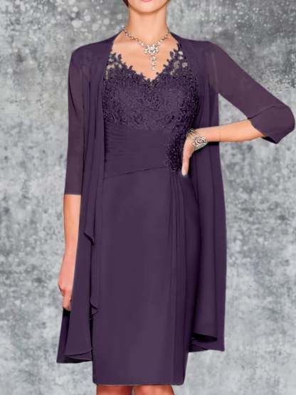 Knee-Length V-Neck Sheath/Column Mother of the Bride Dresses