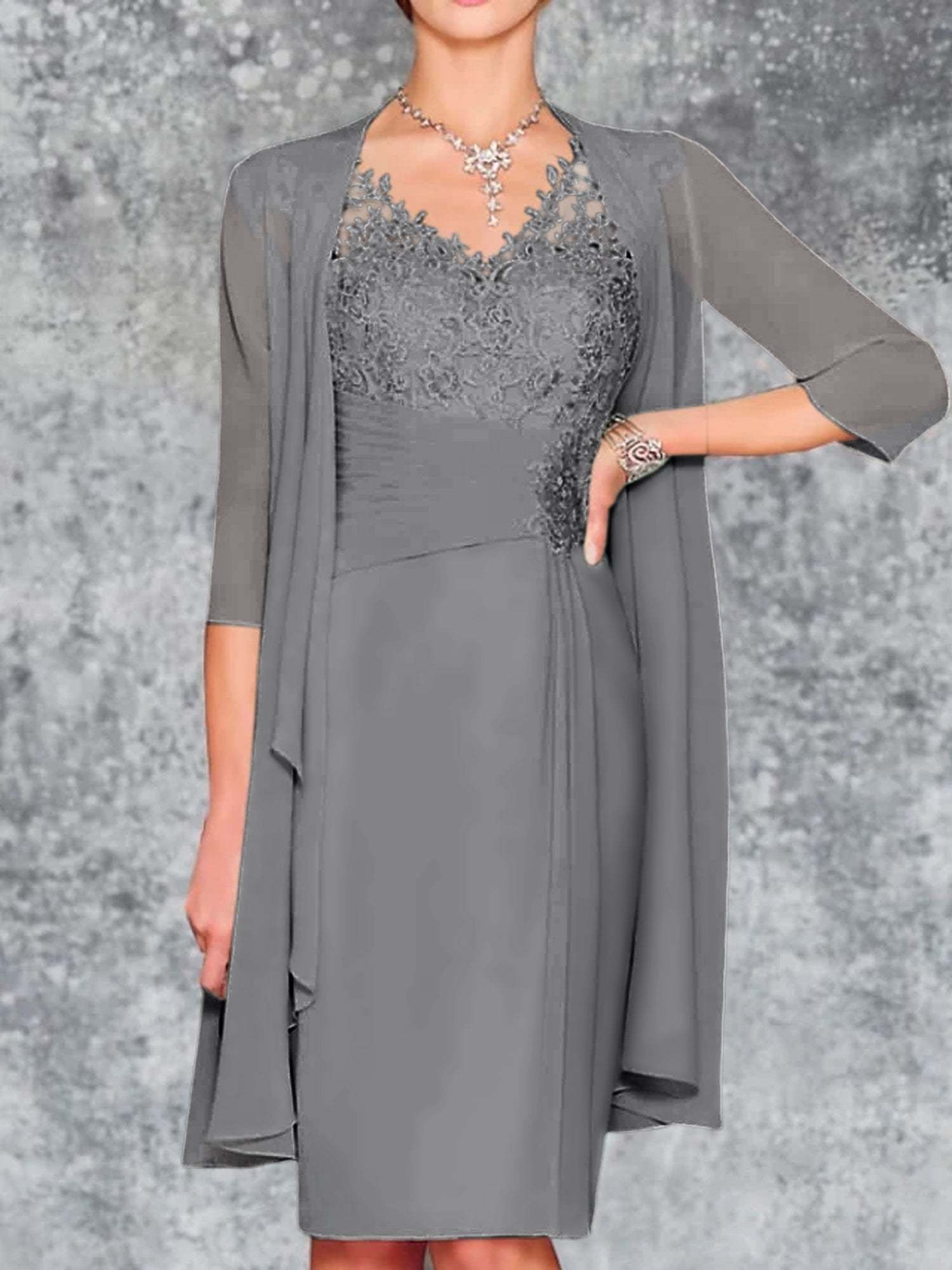 Knee-Length V-Neck Sheath/Column Mother of the Bride Dresses