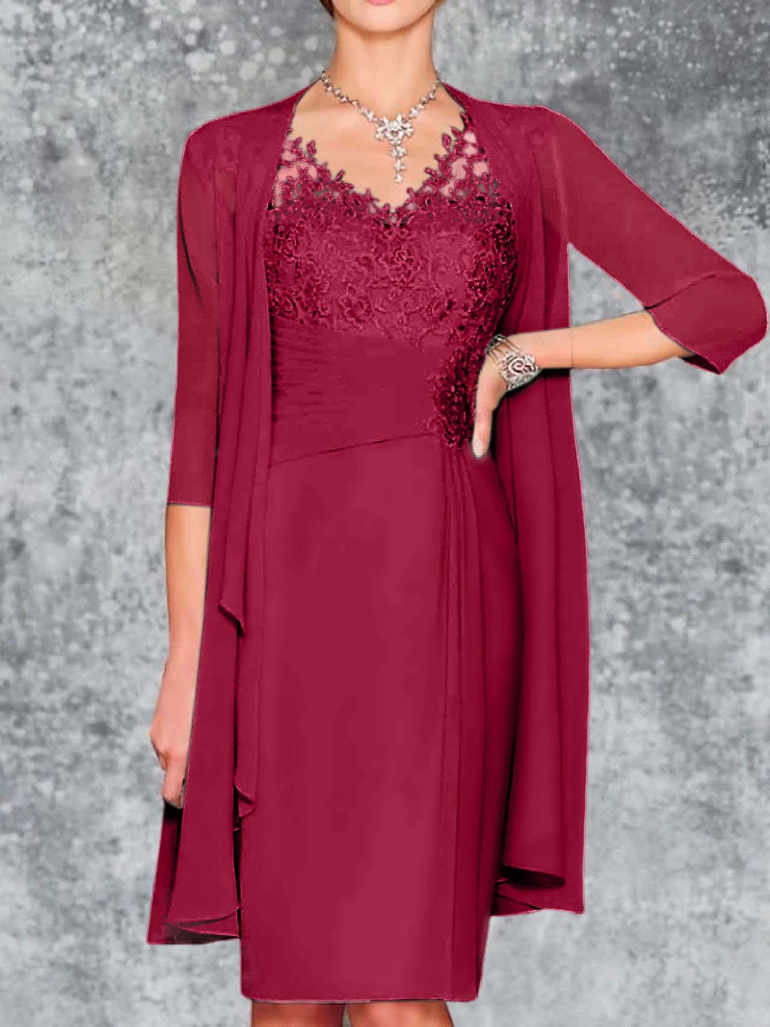 Knee-Length V-Neck Sheath/Column Mother of the Bride Dresses