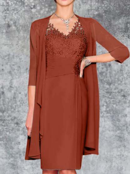Knee-Length V-Neck Sheath/Column Mother of the Bride Dresses