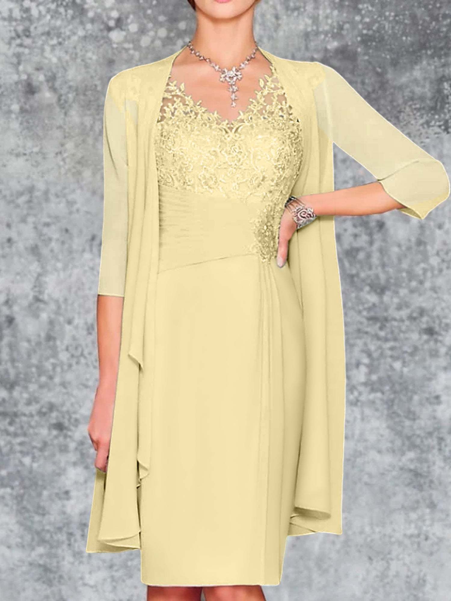 Knee-Length V-Neck Sheath/Column Mother of the Bride Dresses