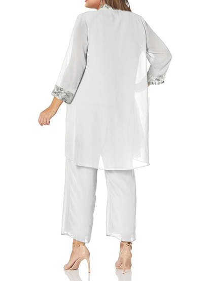 Floor-Length Round Neck Chiffon Pantsuits with Jacket for the Mother of the Bride