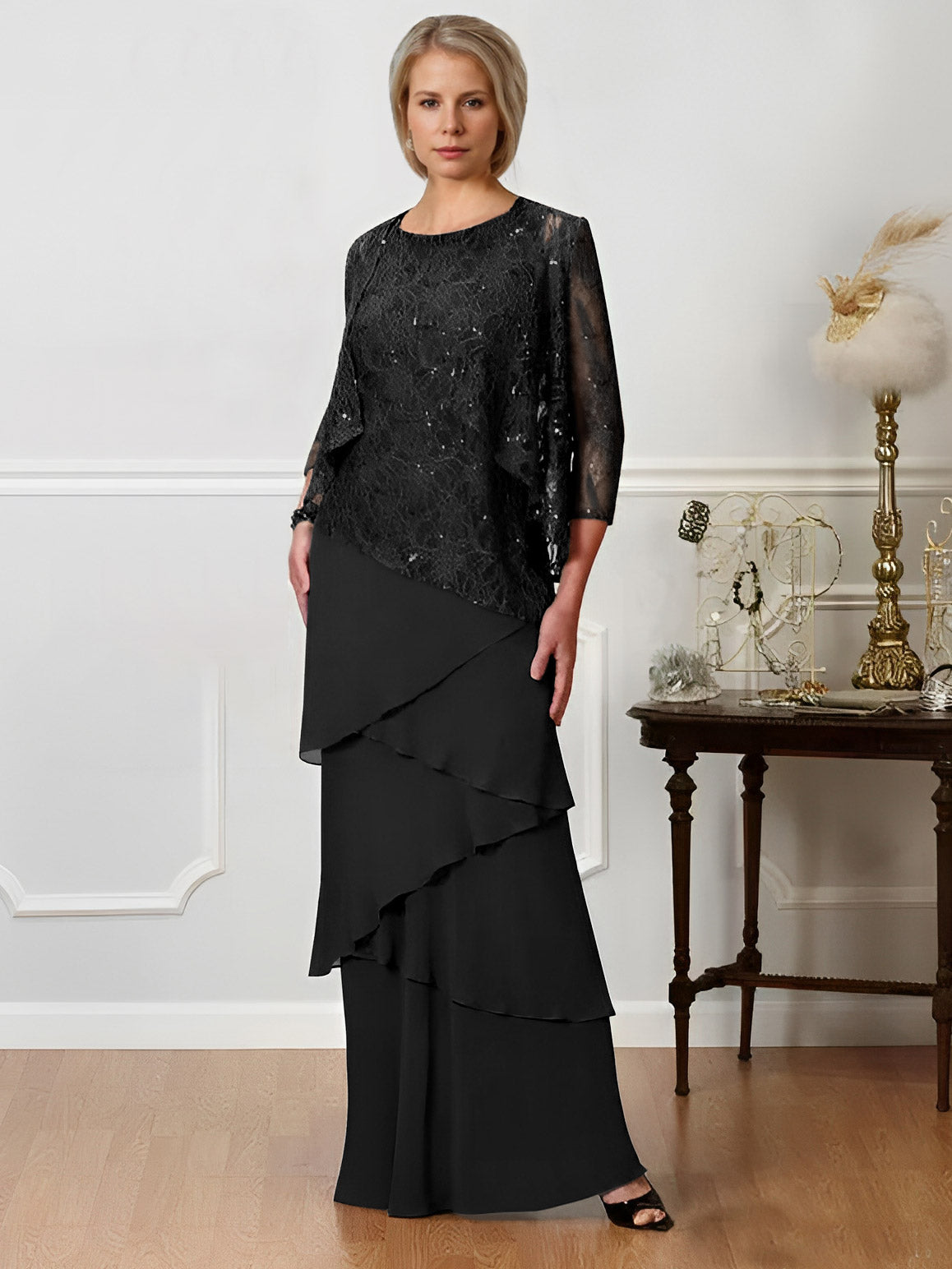 Floor-Length A-Line Mother of the Bride Dresses with Jewel Neck