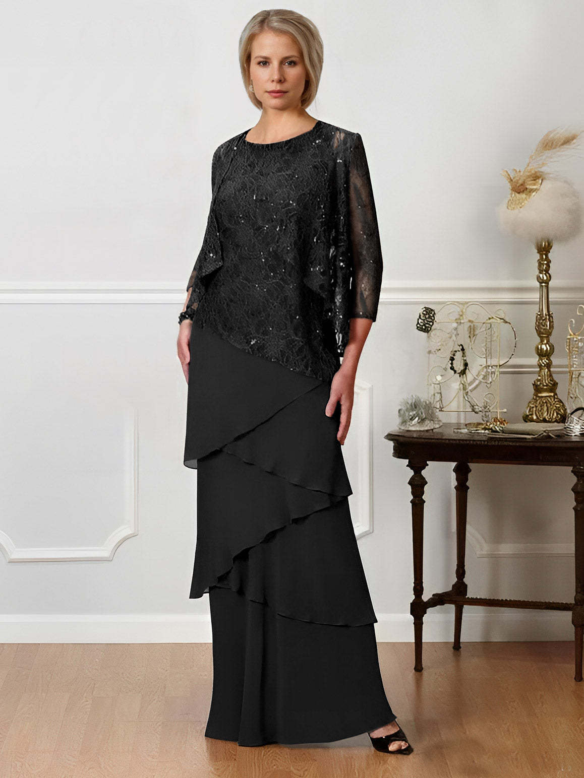 Floor-Length A-Line Mother of the Bride Dresses with Jewel Neck