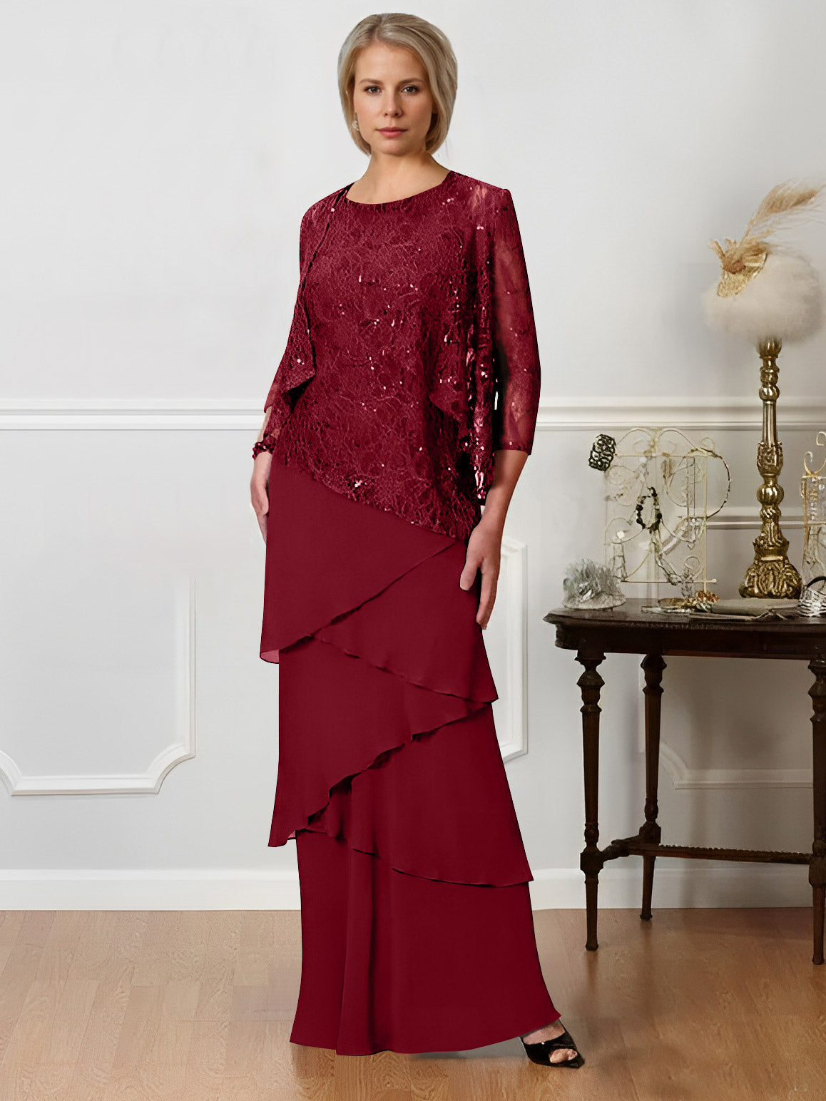 Floor-Length A-Line Mother of the Bride Dresses with Jewel Neck