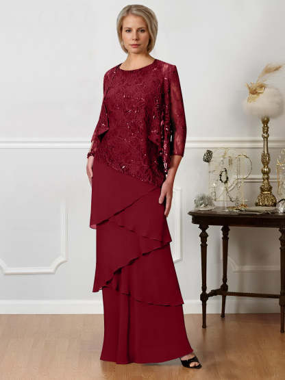 Floor-Length A-Line Mother of the Bride Dresses with Jewel Neck