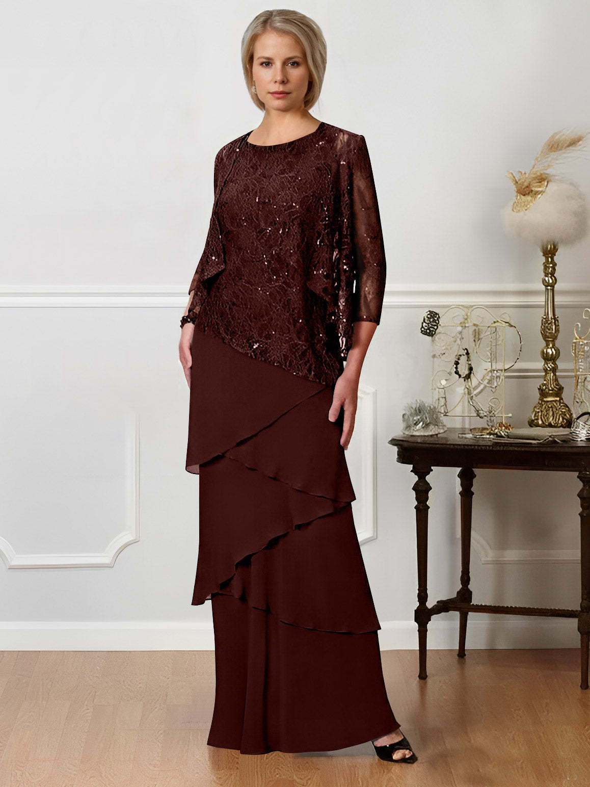 Floor-Length A-Line Mother of the Bride Dresses with Jewel Neck