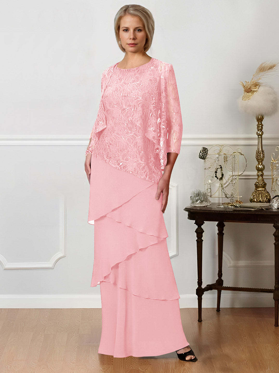 Floor-Length A-Line Mother of the Bride Dresses with Jewel Neck