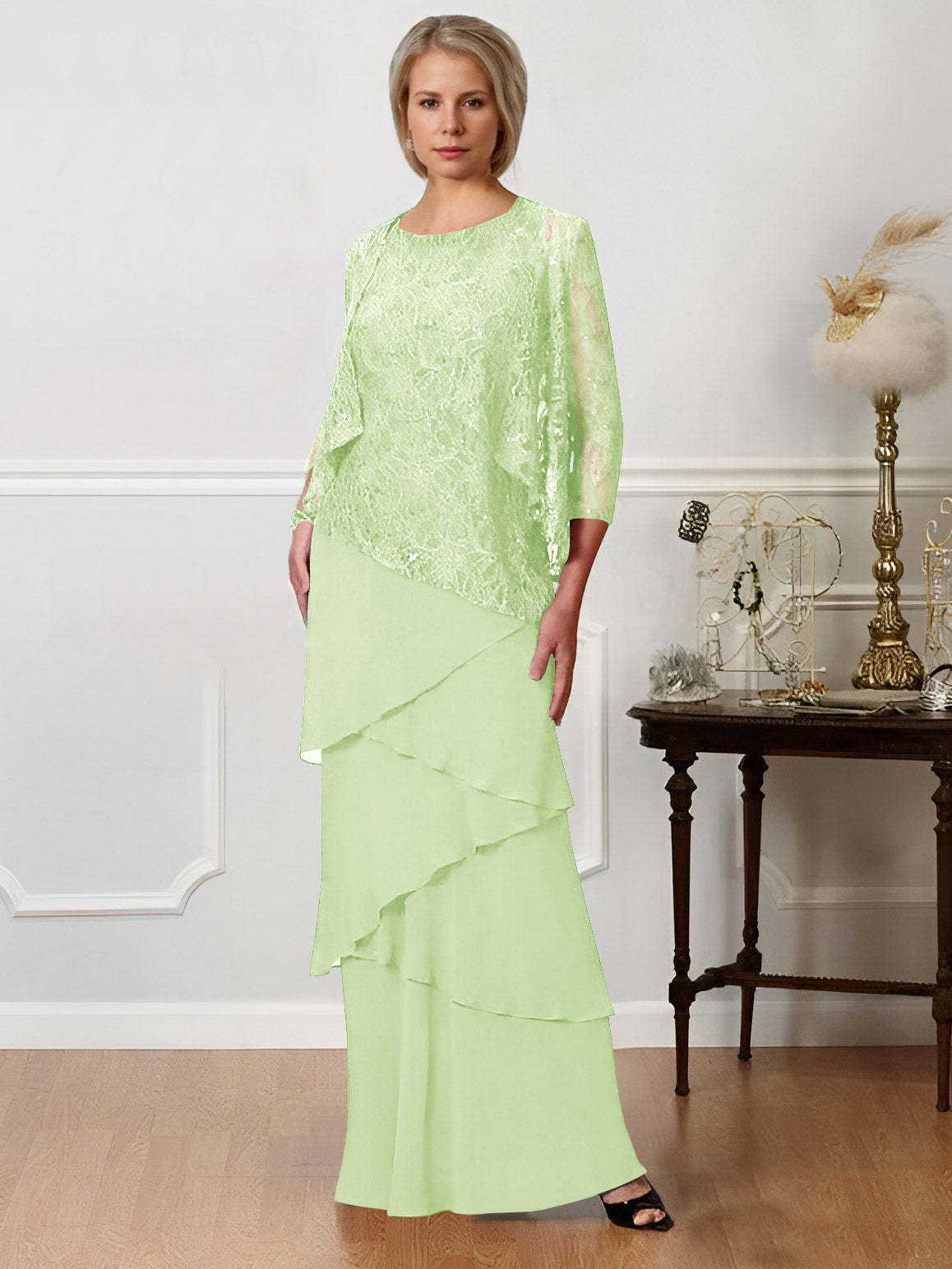 Floor-Length A-Line Mother of the Bride Dresses with Jewel Neck