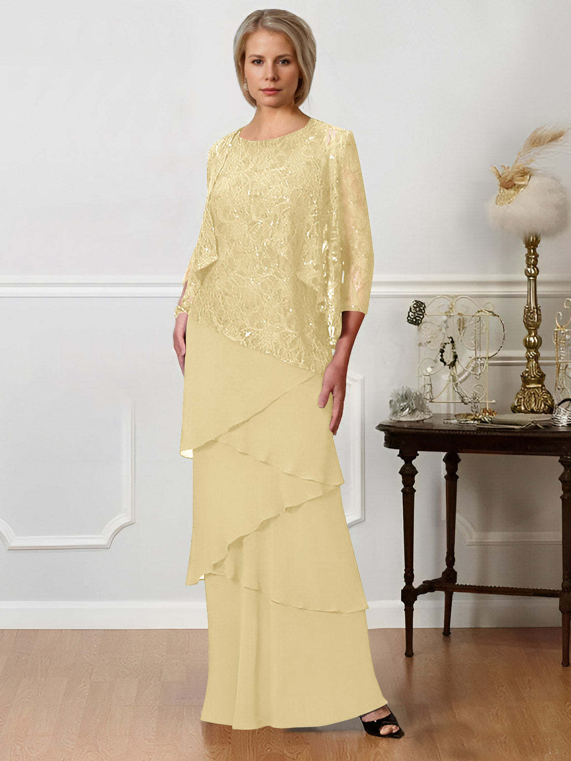 Floor-Length A-Line Mother of the Bride Dresses with Jewel Neck