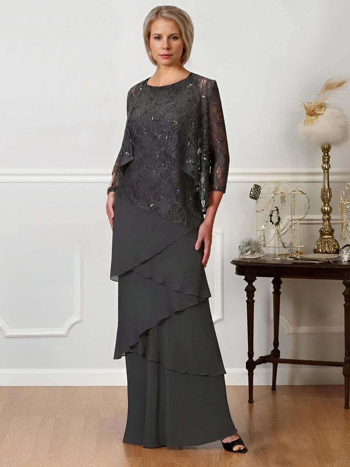 Floor-Length A-Line Mother of the Bride Dresses with Jewel Neck