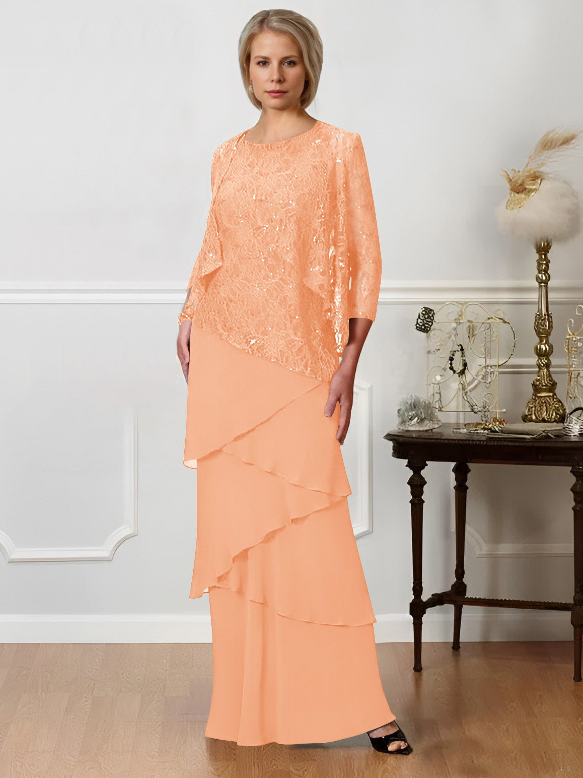 Floor-Length A-Line Mother of the Bride Dresses with Jewel Neck