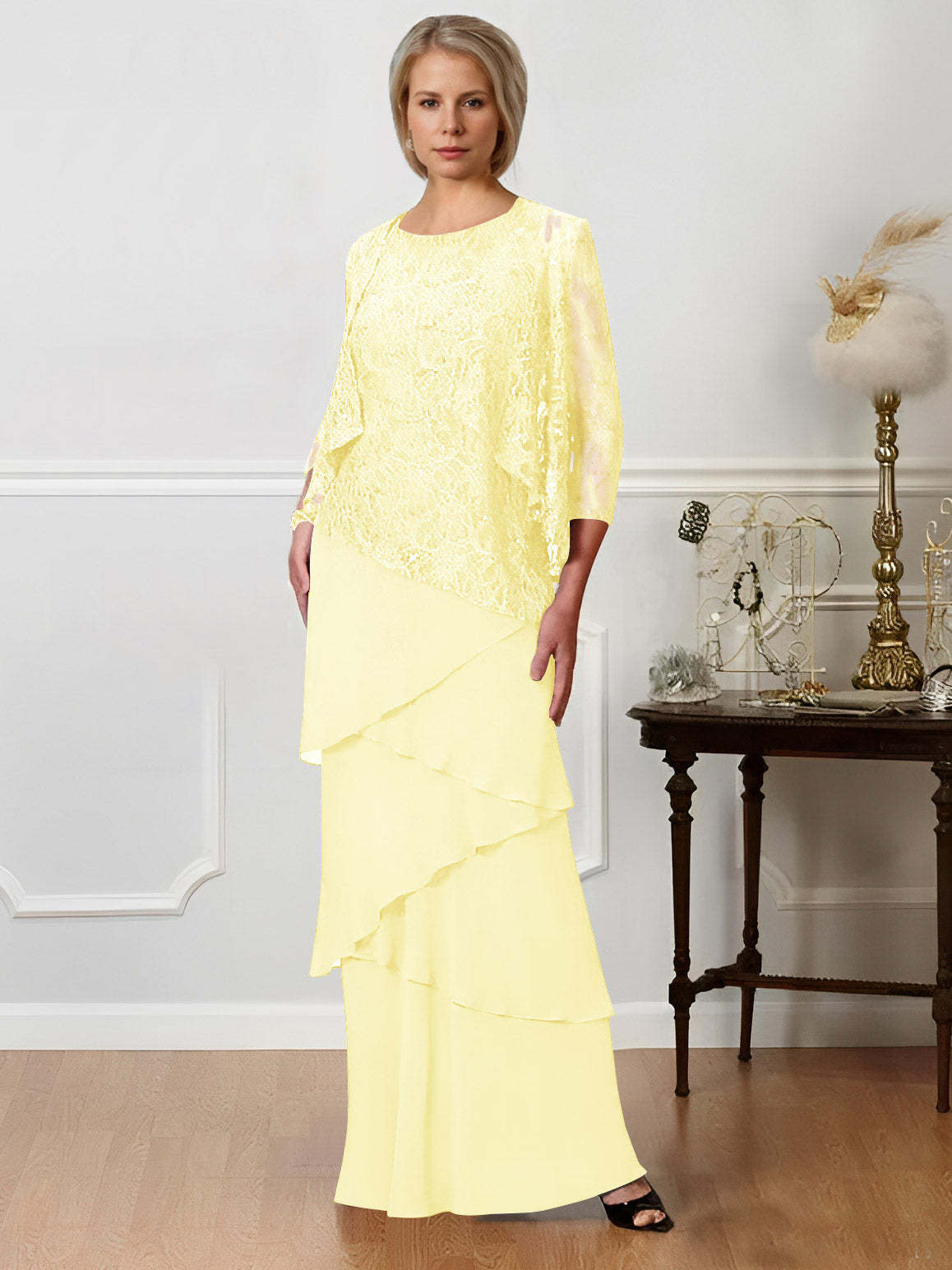 Floor-Length A-Line Mother of the Bride Dresses with Jewel Neck