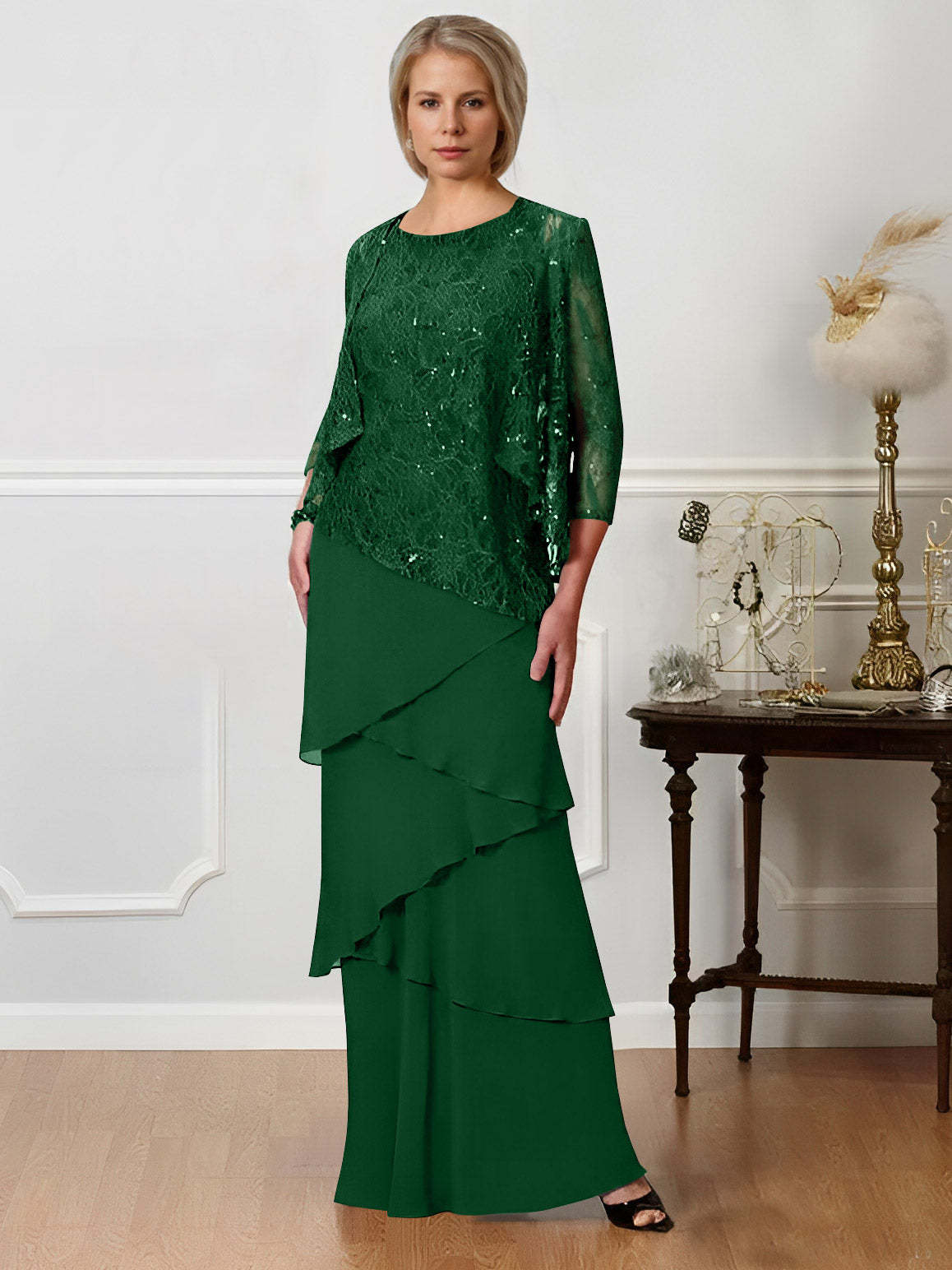 Floor-Length A-Line Mother of the Bride Dresses with Jewel Neck