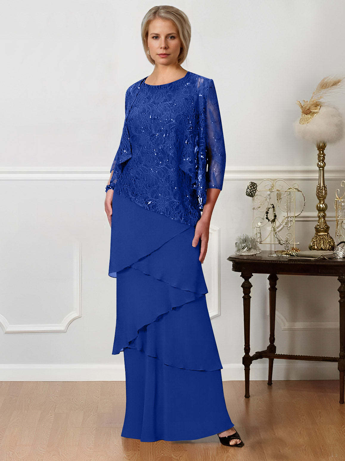 Floor-Length A-Line Mother of the Bride Dresses with Jewel Neck