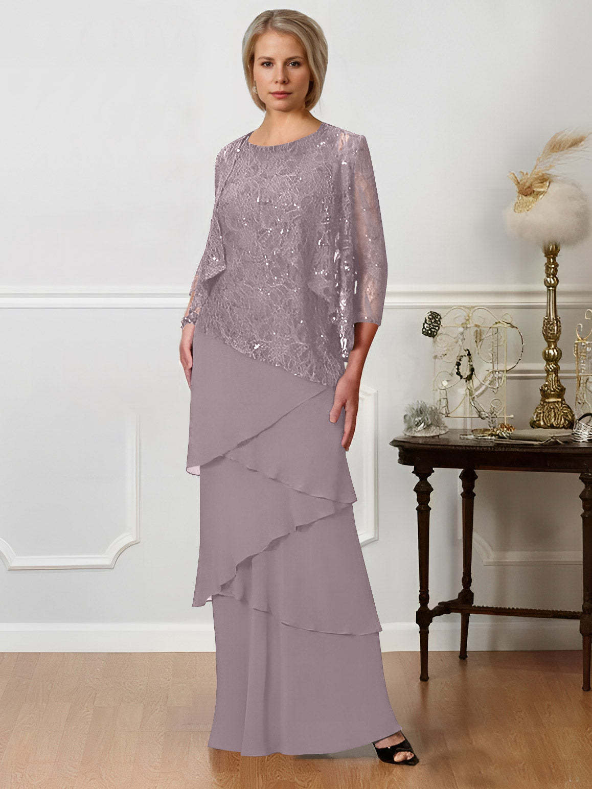 Floor-Length A-Line Mother of the Bride Dresses with Jewel Neck