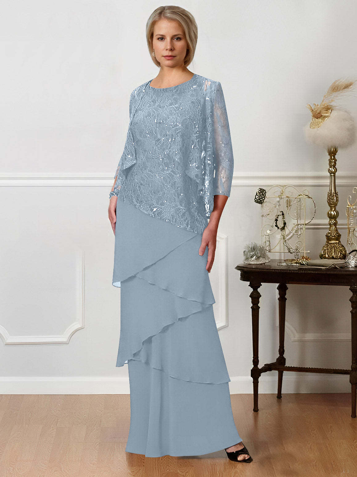 Floor-Length A-Line Mother of the Bride Dresses with Jewel Neck