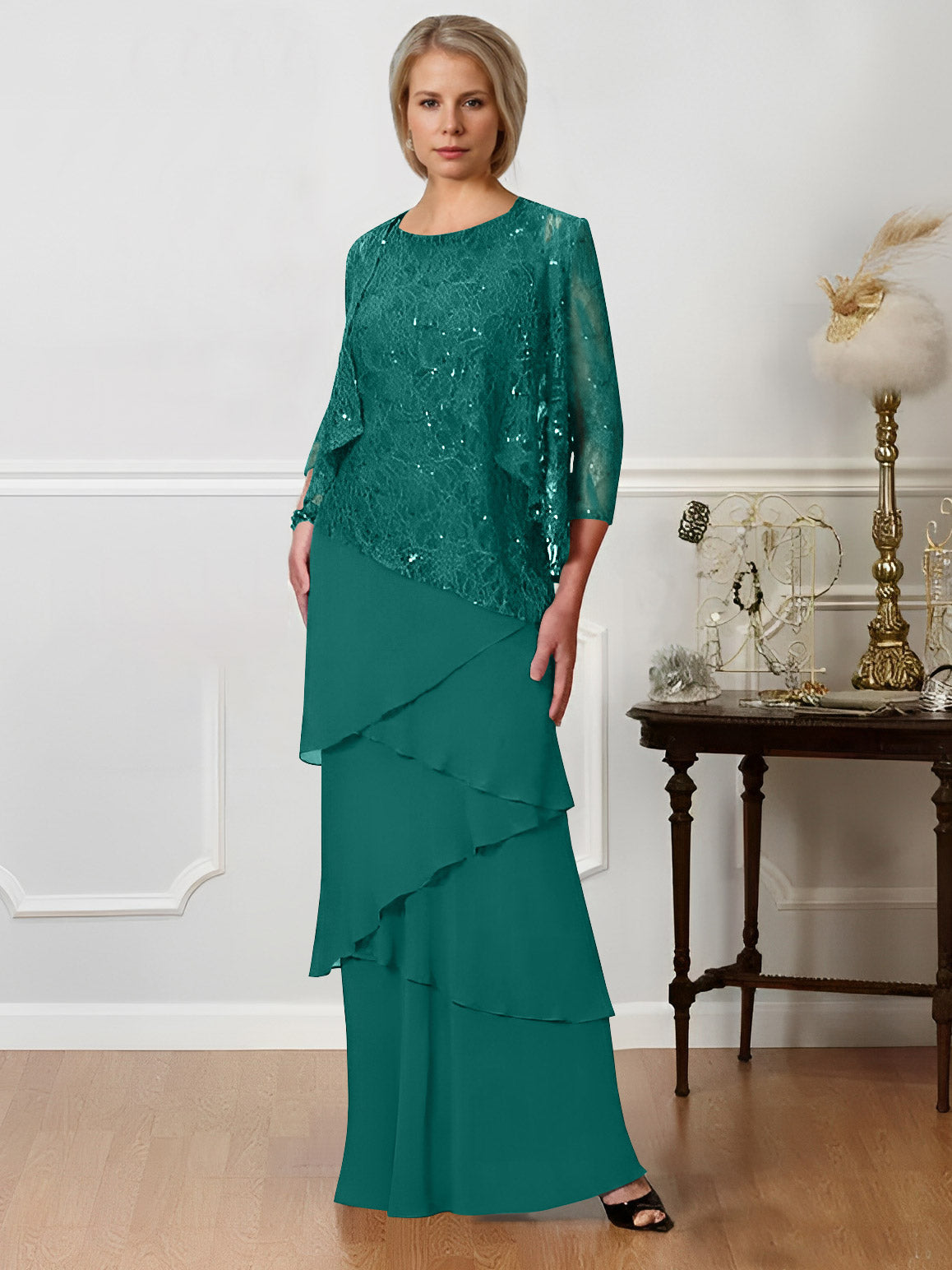 Floor-Length A-Line Mother of the Bride Dresses with Jewel Neck