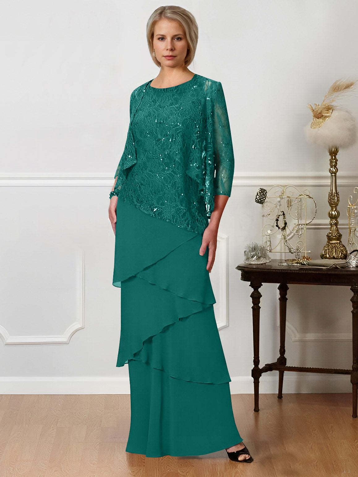 Floor-Length A-Line Mother of the Bride Dresses with Jewel Neck