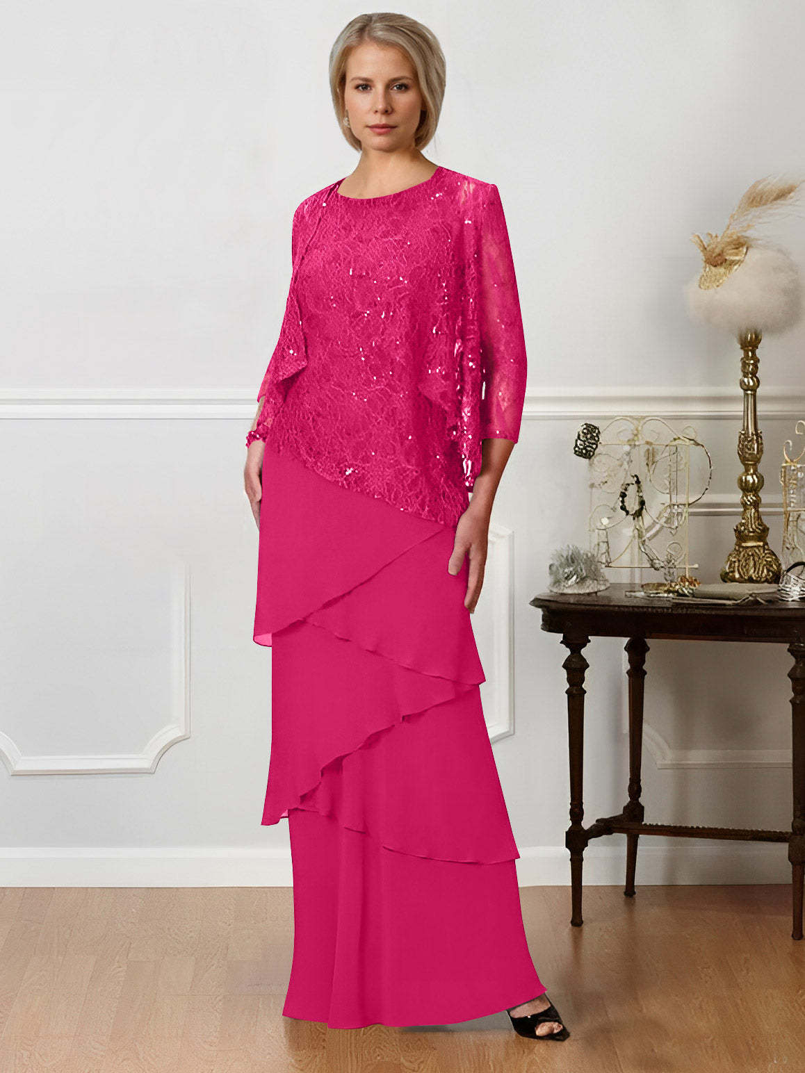 Floor-Length A-Line Mother of the Bride Dresses with Jewel Neck