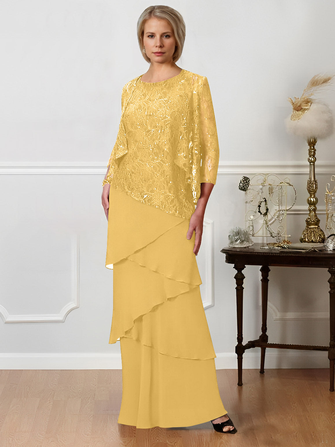 Floor-Length A-Line Mother of the Bride Dresses with Jewel Neck