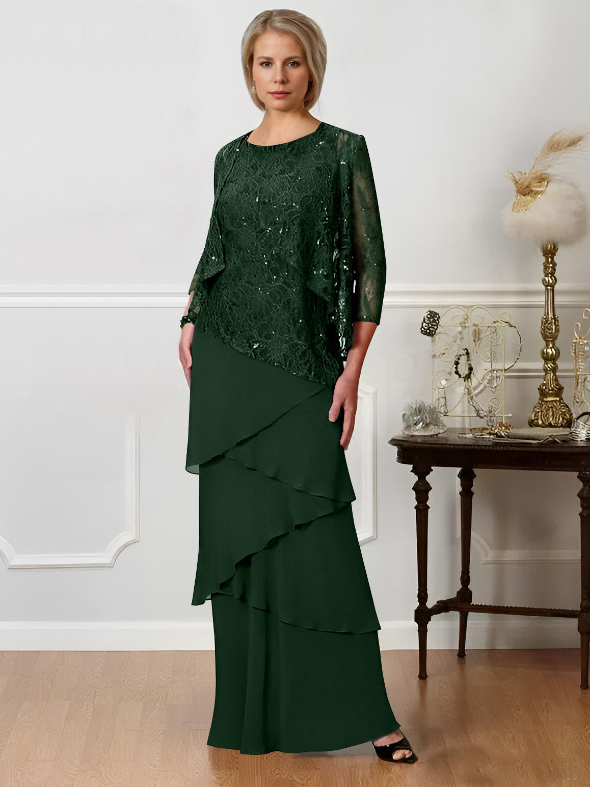 Floor-Length A-Line Mother of the Bride Dresses with Jewel Neck