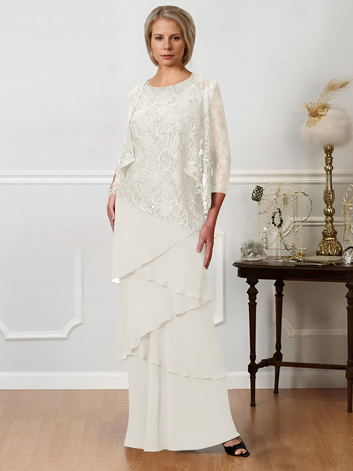 Floor-Length A-Line Mother of the Bride Dresses with Jewel Neck