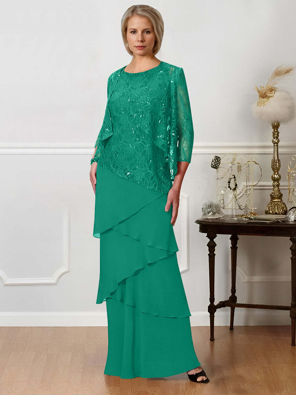 Floor-Length A-Line Mother of the Bride Dresses with Jewel Neck