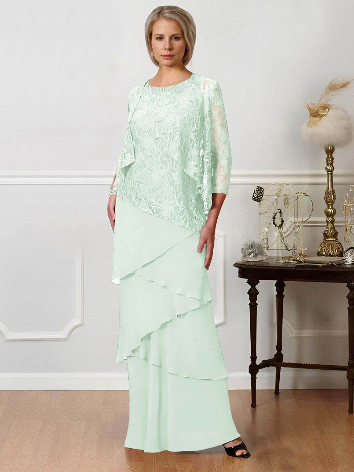 Floor-Length A-Line Mother of the Bride Dresses with Jewel Neck