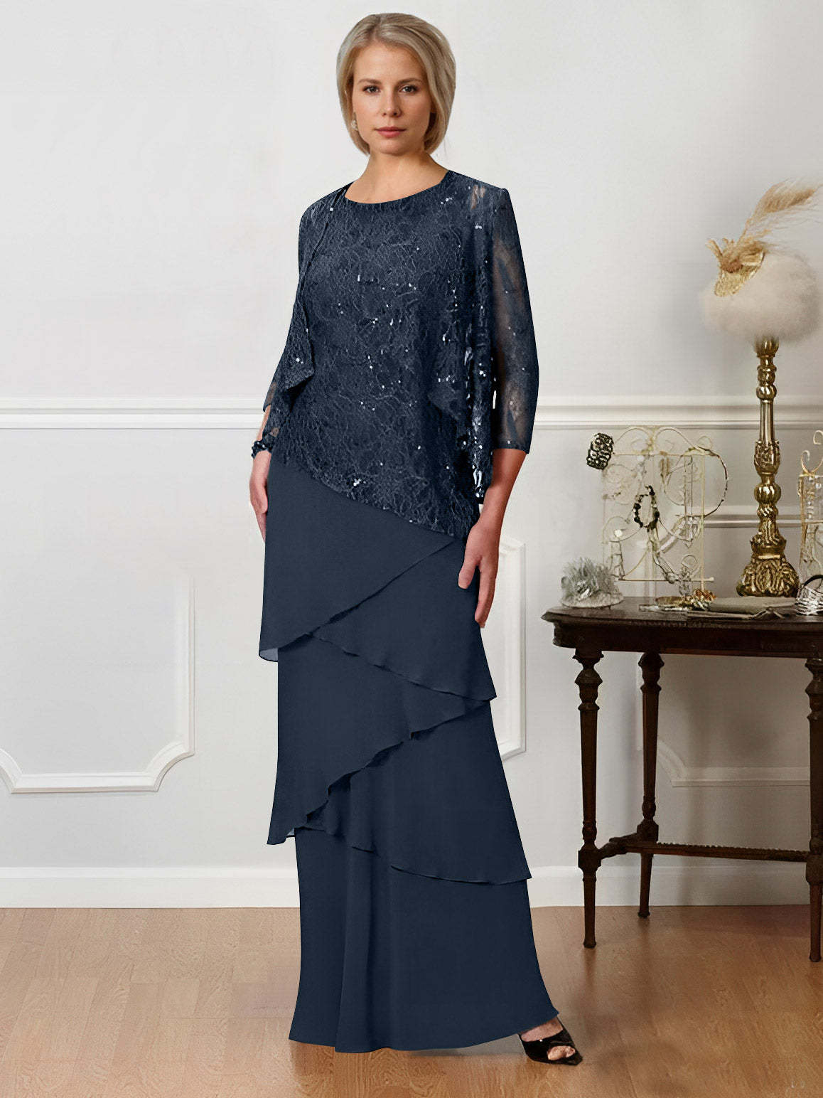 Floor-Length A-Line Mother of the Bride Dresses with Jewel Neck