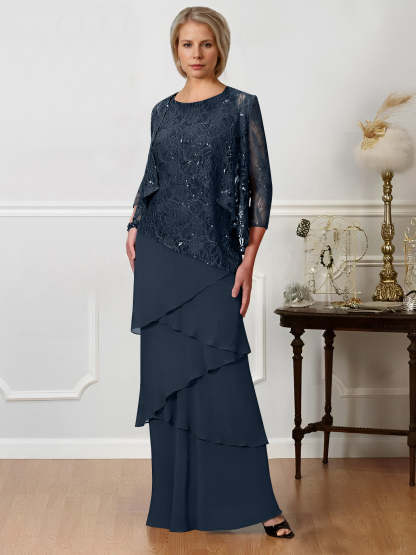 Floor-Length A-Line Mother of the Bride Dresses with Jewel Neck
