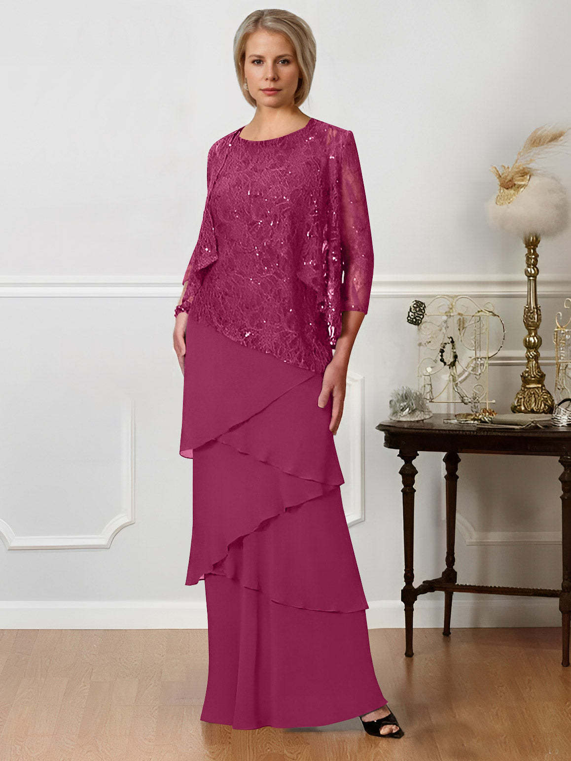Floor-Length A-Line Mother of the Bride Dresses with Jewel Neck
