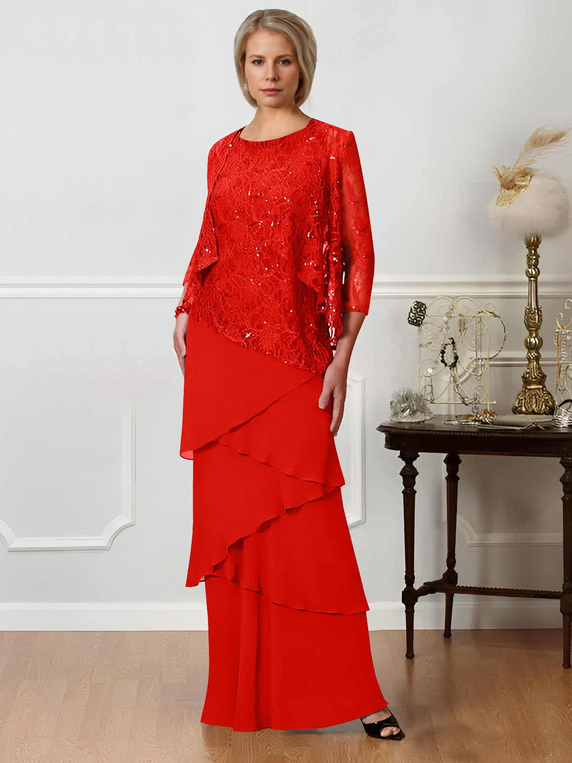 Floor-Length A-Line Mother of the Bride Dresses with Jewel Neck